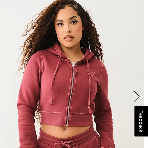 new True Religion Red Hoodie sweater cropped - Picture 3 of 9